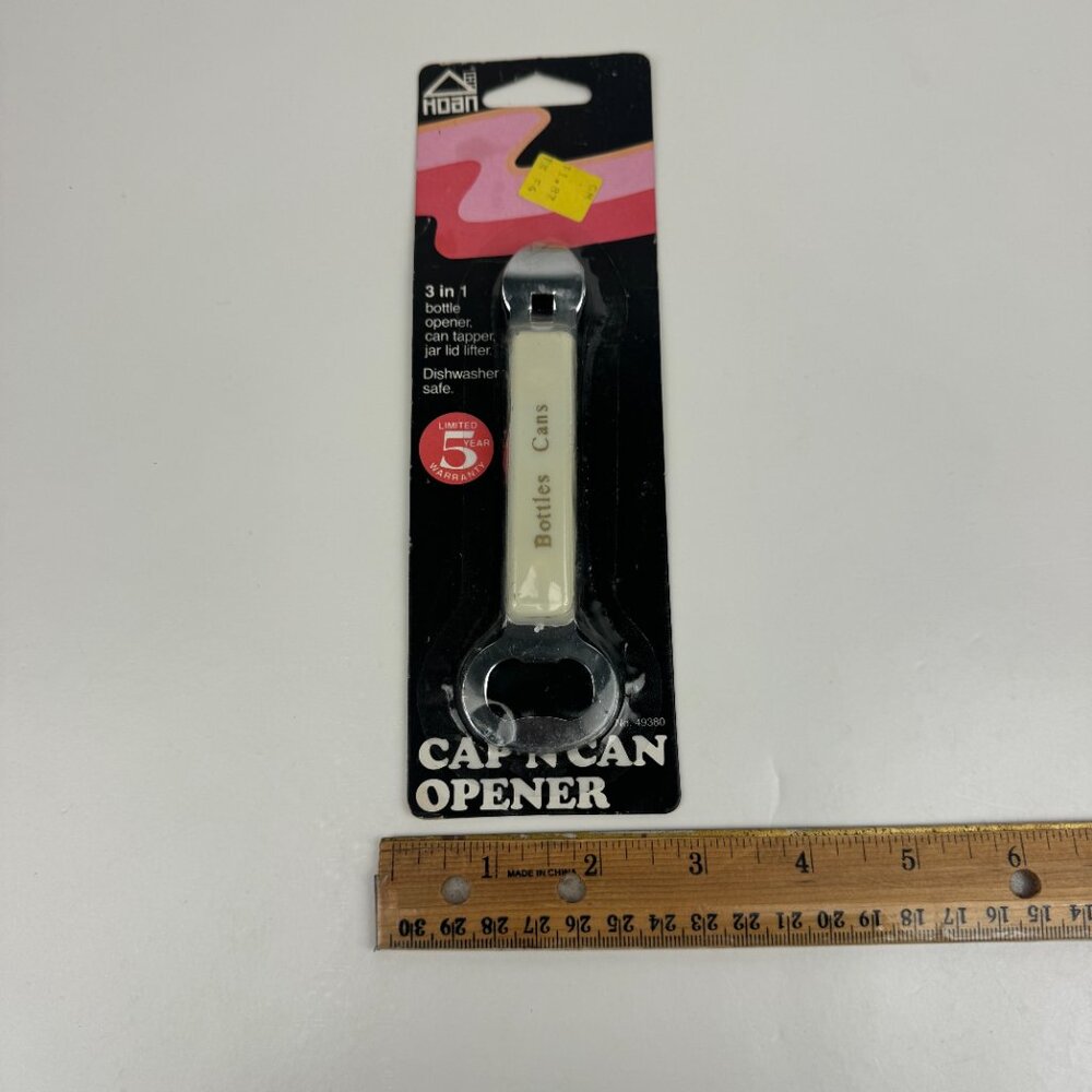 Vtg Sealed Hoan 3 in 1 Bottle Can Jar Opener Cap'n Can Opener White Prop READ‎